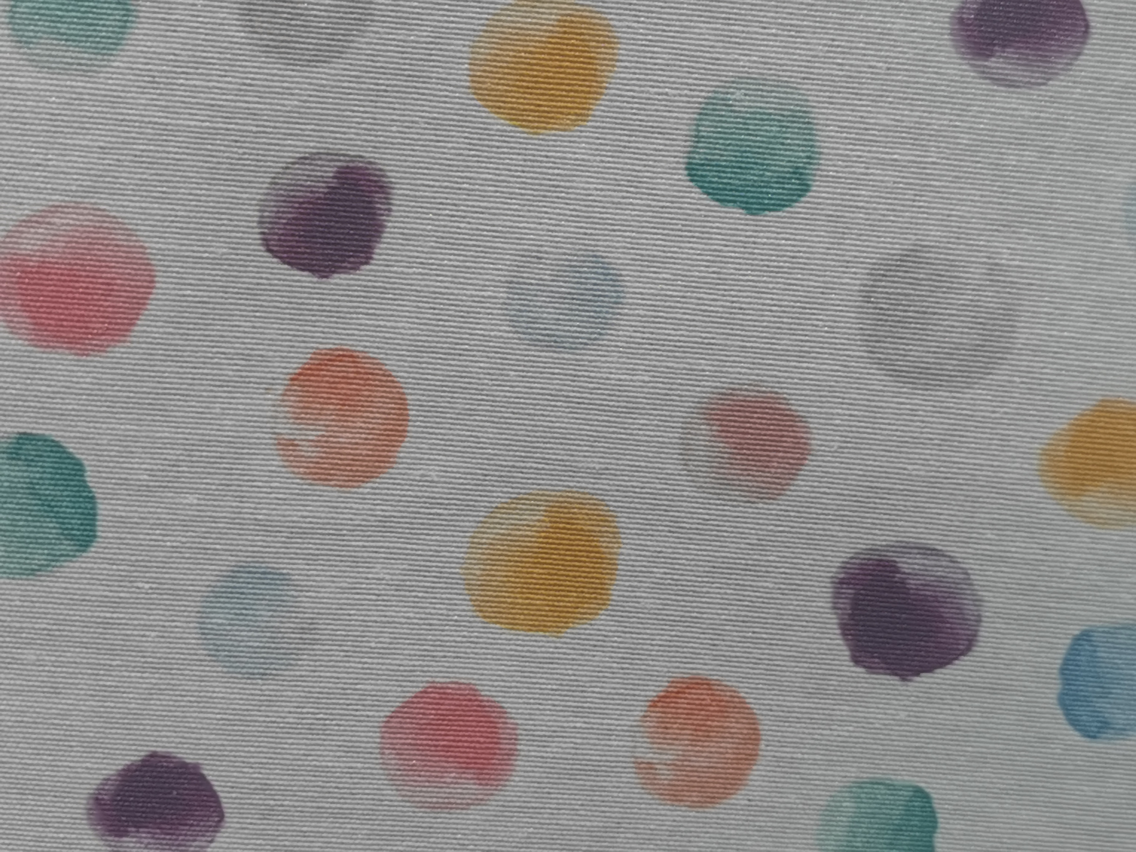 Beschichteter Baumwollstoff bunte Tupfer / Punkte auf weiß 140 cm breit